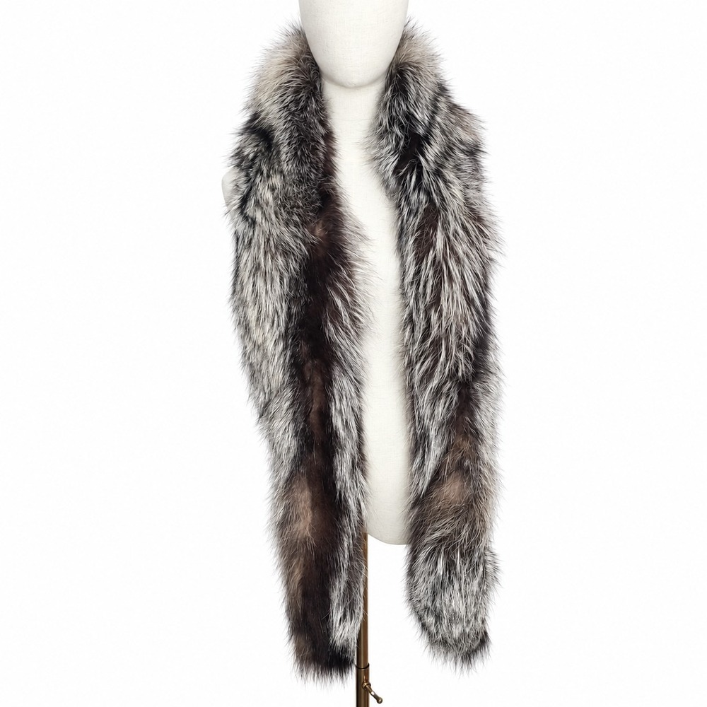 Silver Fox Fur Stole Scarf Wrap Boa Collar Long Luxury Glam Winter